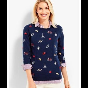 Talbots Paris cotton embroidered sweater Womens small blue